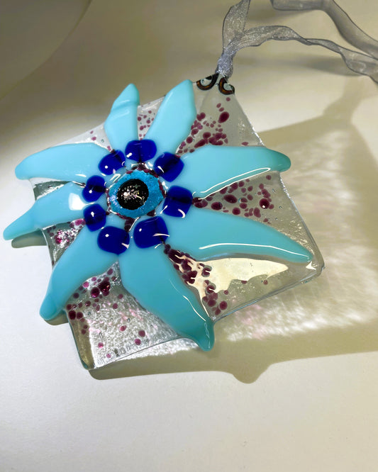 Blue and Cranberry flower sun catcher