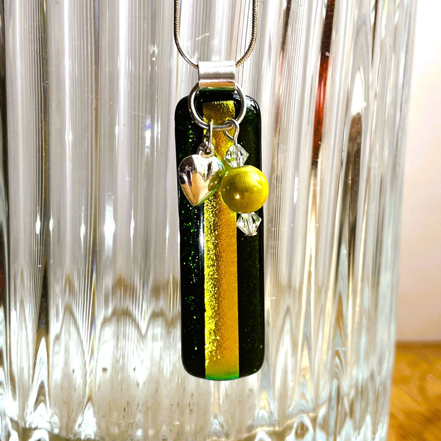 Gold on Green Dichroic Glass Pendant