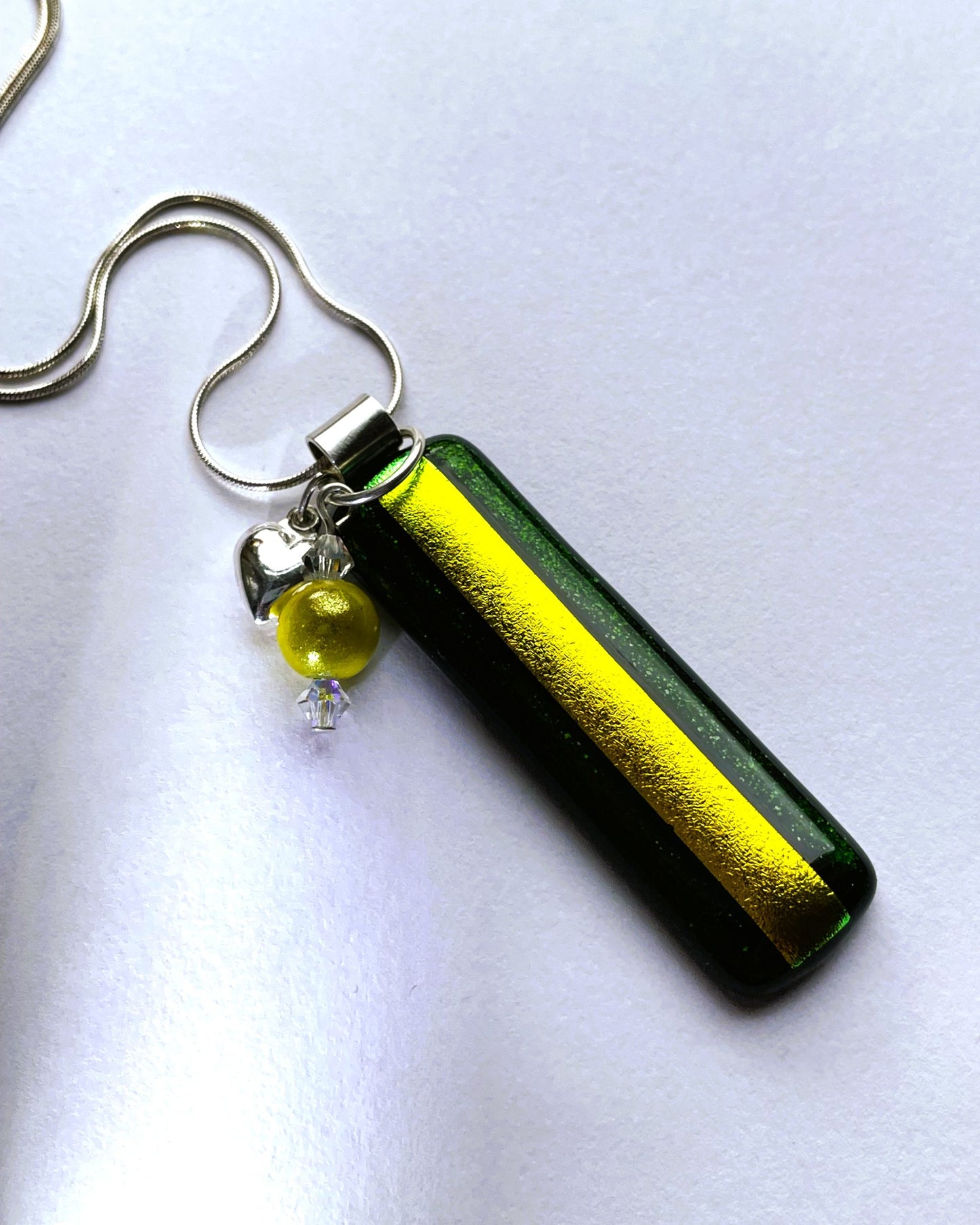 Gold on Green Dichroic Glass Pendant