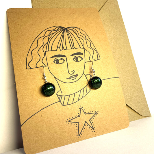 Aventurine Green Dichroic Glass Drop Earrings
