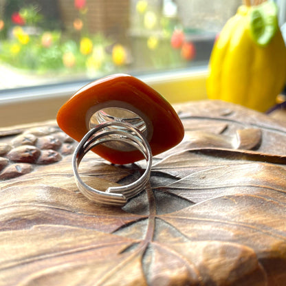 Green Heart Fused Glass Ring