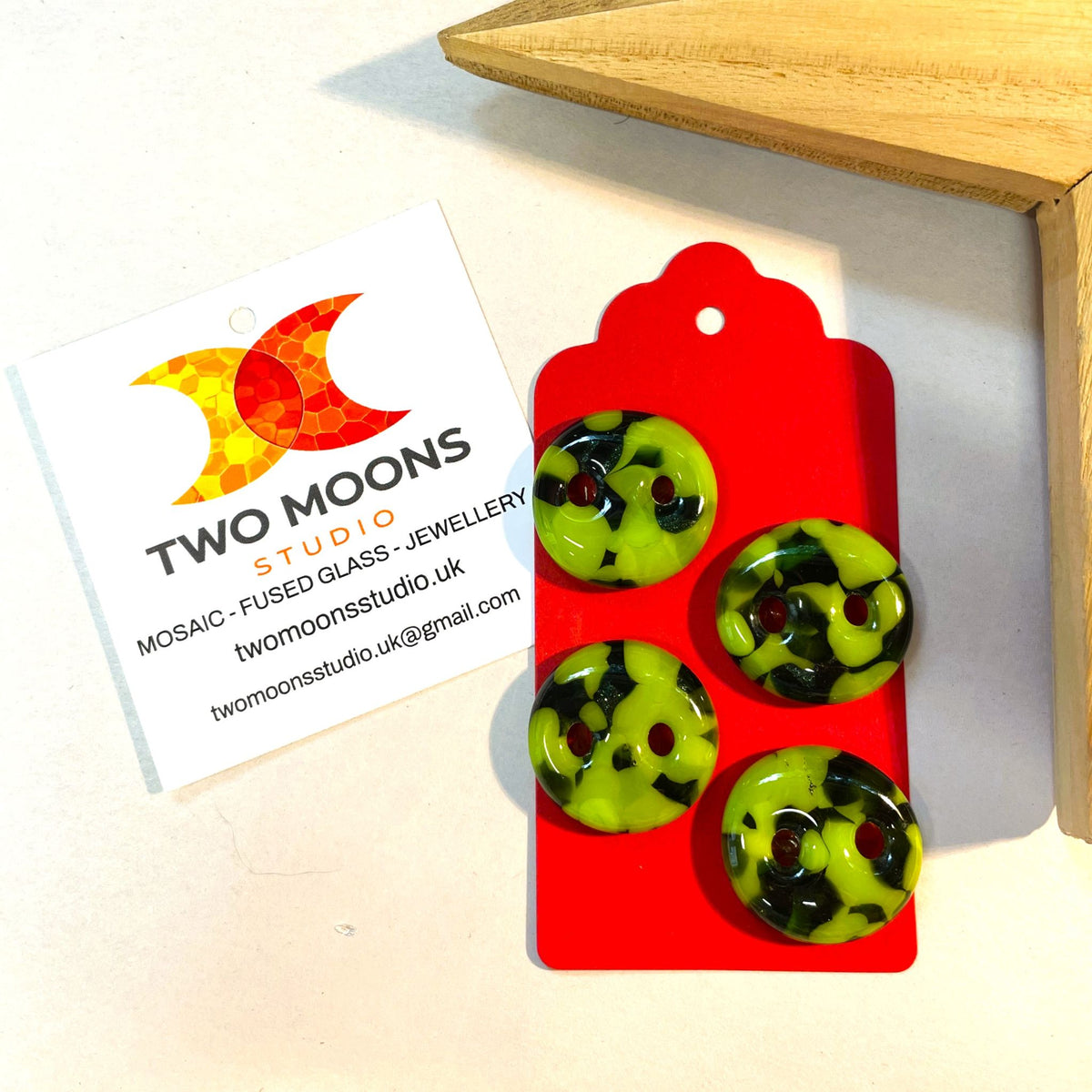 Set of 4 Green Fused Glass Buttons