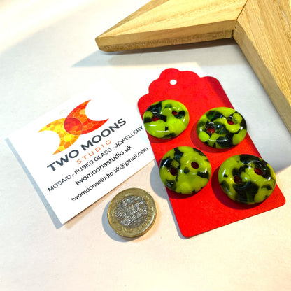 Set of 4 Green Fused Glass Buttons
