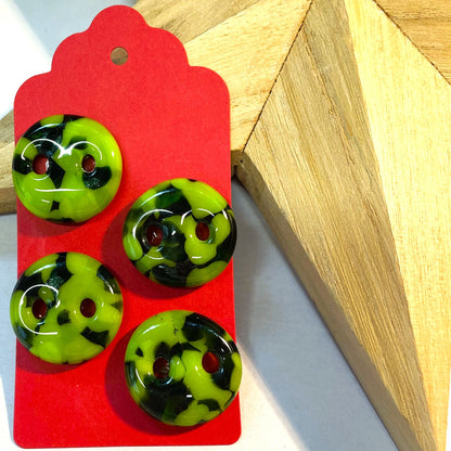Set of 4 Green Fused Glass Buttons