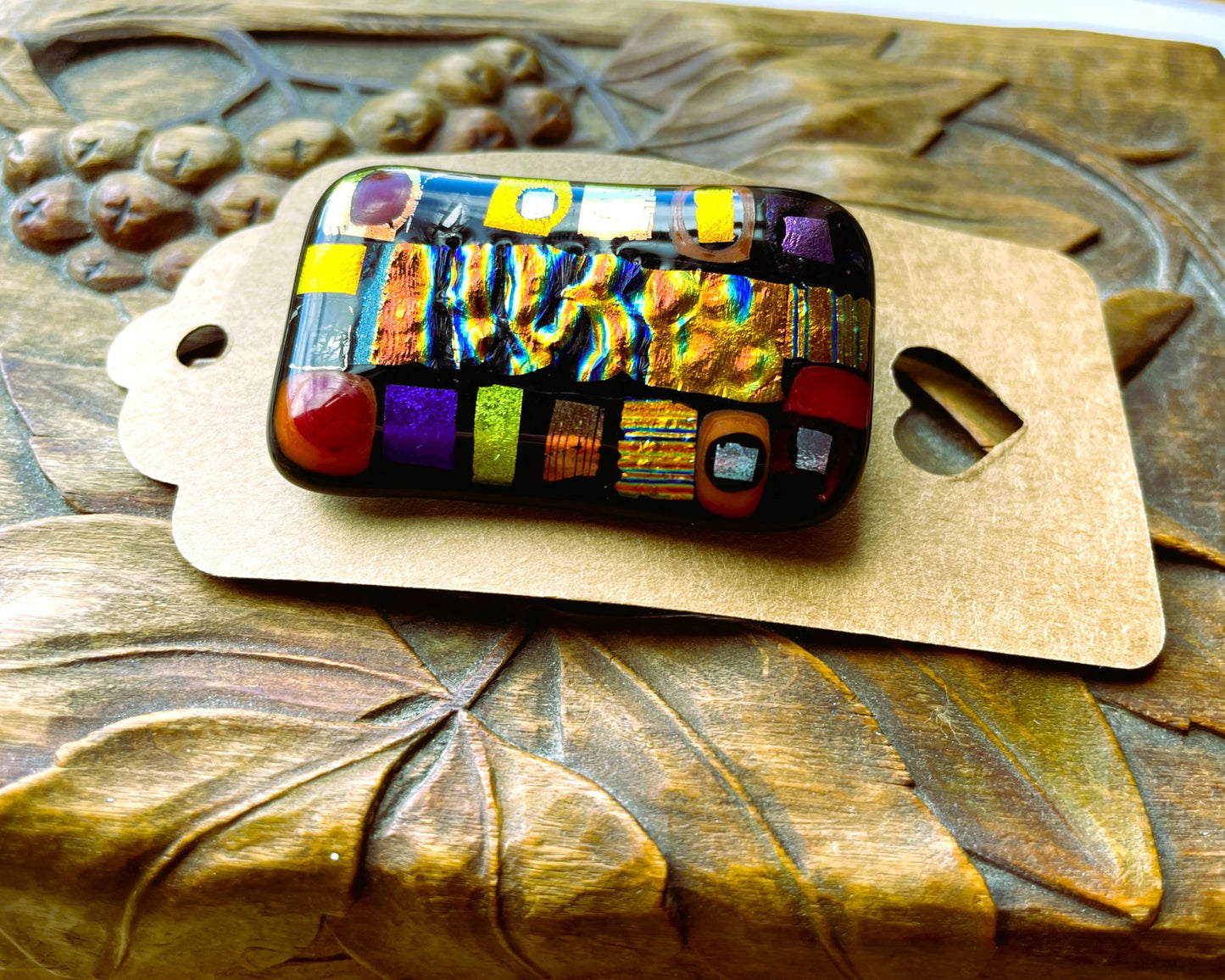 Klimt-Inspired Dichroic Glass Brooch