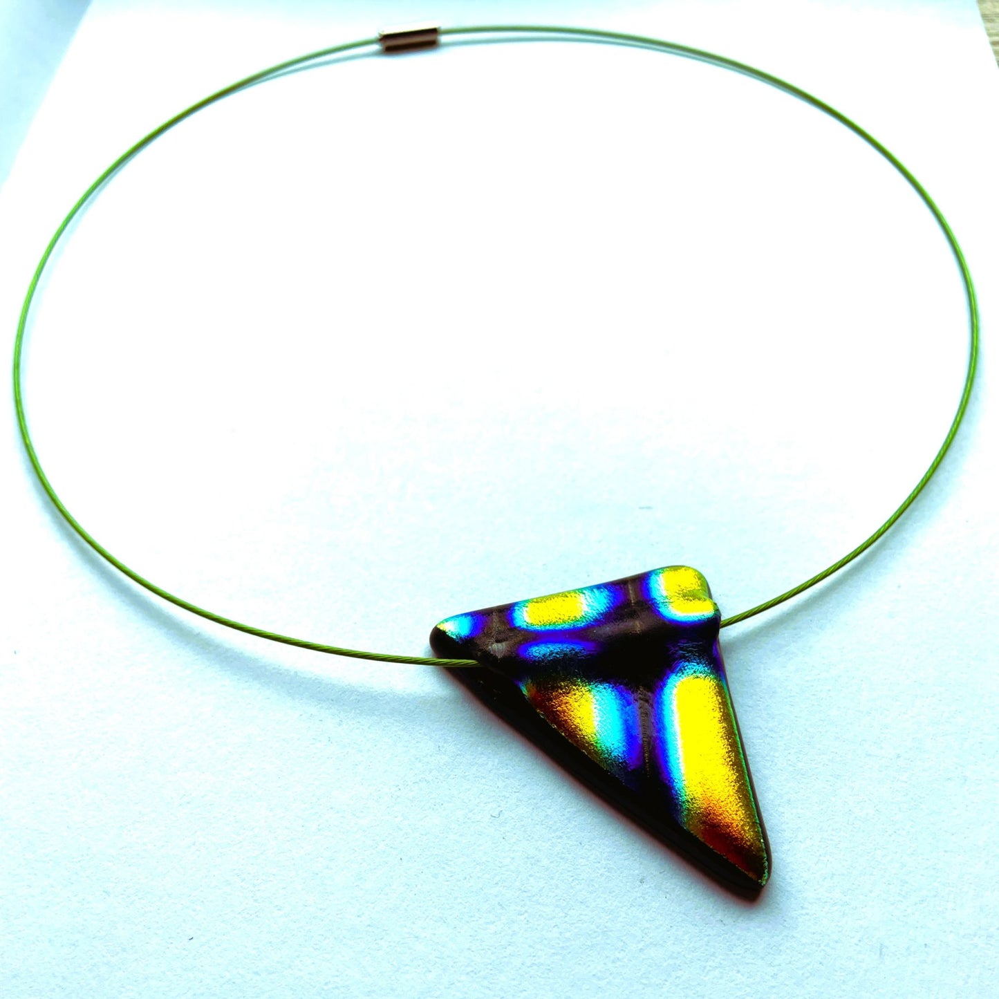 Rainbow Dichroic Glass Triangle Pendant Necklace