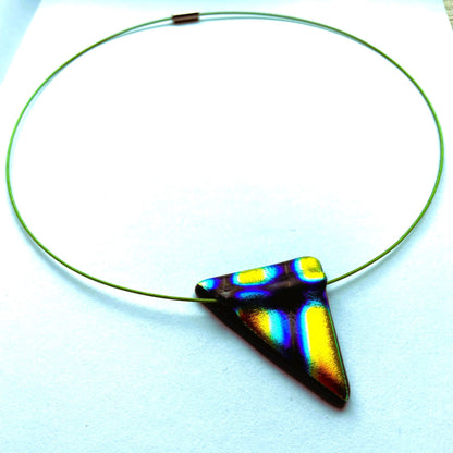 Rainbow Dichroic Glass Triangle Pendant Necklace