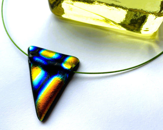 Rainbow Dichroic Glass Triangle Pendant Necklace