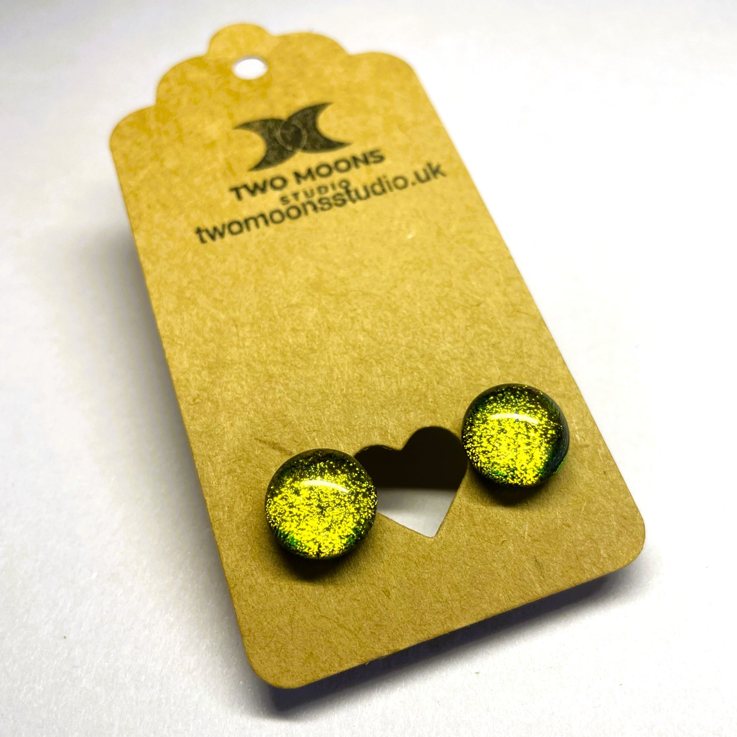 Olive Green and Gold Dichroic Glass Stud Earrings