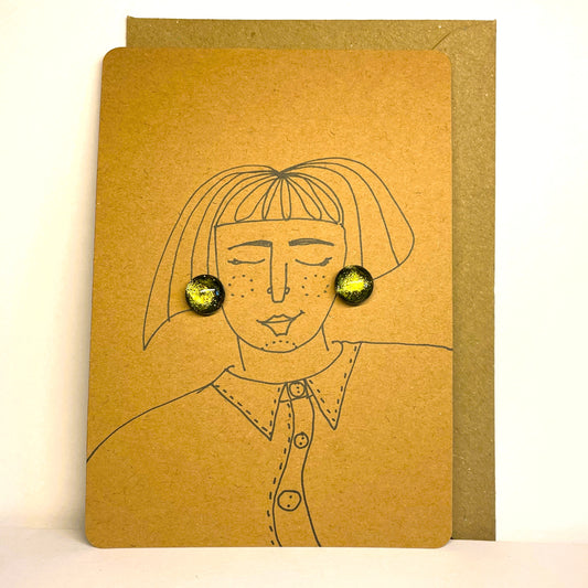 Olive & Chartreuse Dichroic Glass Stud Earrings