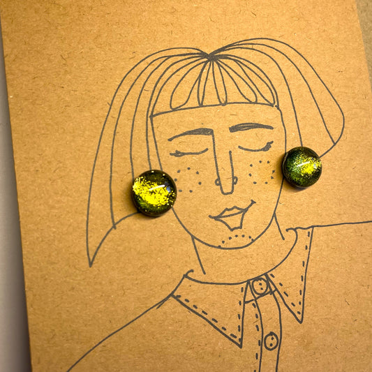 Olive & Chartreuse Dichroic Glass Stud Earrings