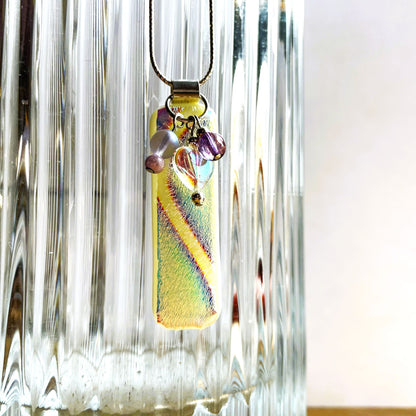 Vanilla & Dichroic Glass Pendant with Gemstone Charms