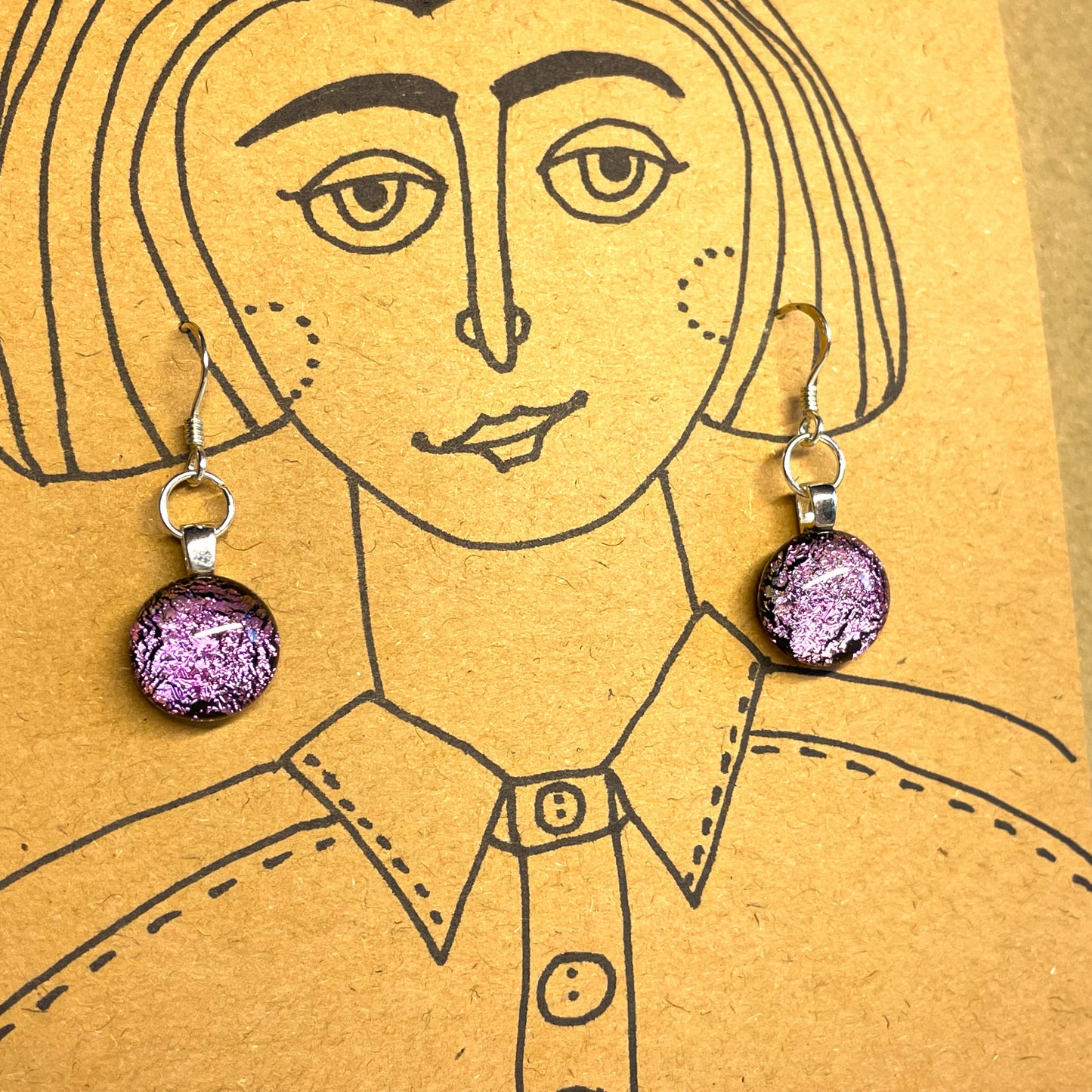 Pink & Black Speckle Dichroic Glass Drop Earrings