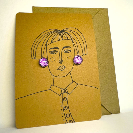 Sparkling Pink Dichroic Glass Stud Earrings