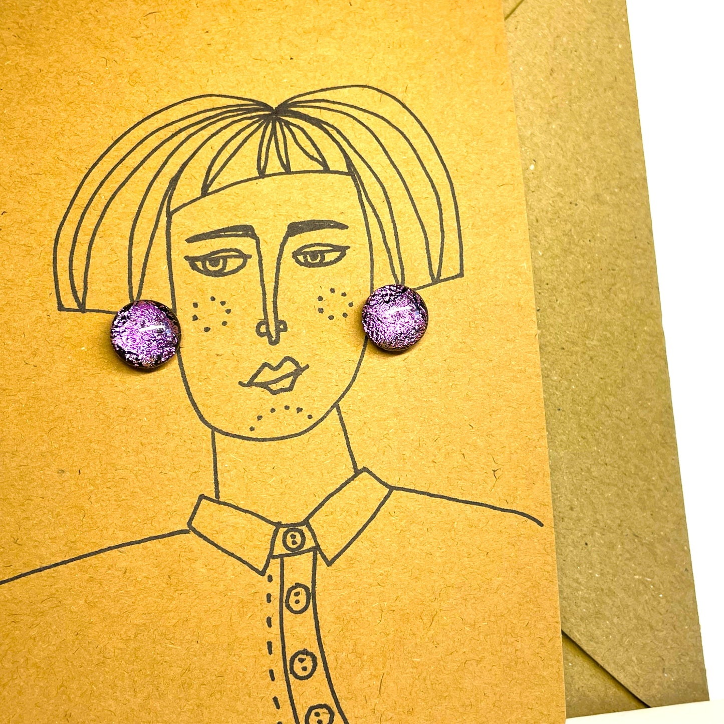 Sparkling Pink Dichroic Glass Stud Earrings
