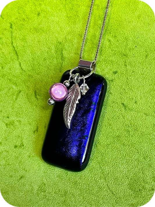 Purple Dichroic Glass Pendant with Sterling Silver charms