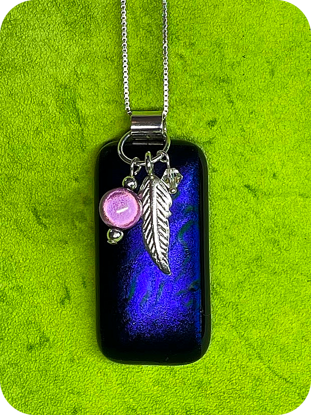 Purple Dichroic Glass Pendant with Sterling Silver charms