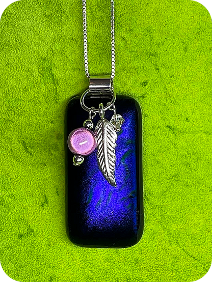 Purple Dichroic Glass Pendant with Sterling Silver charms