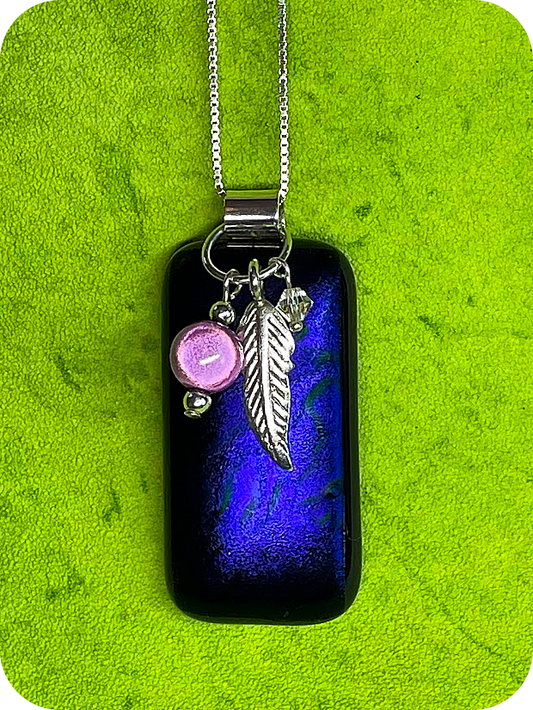 Purple Dichroic Glass Pendant with Sterling Silver charms
