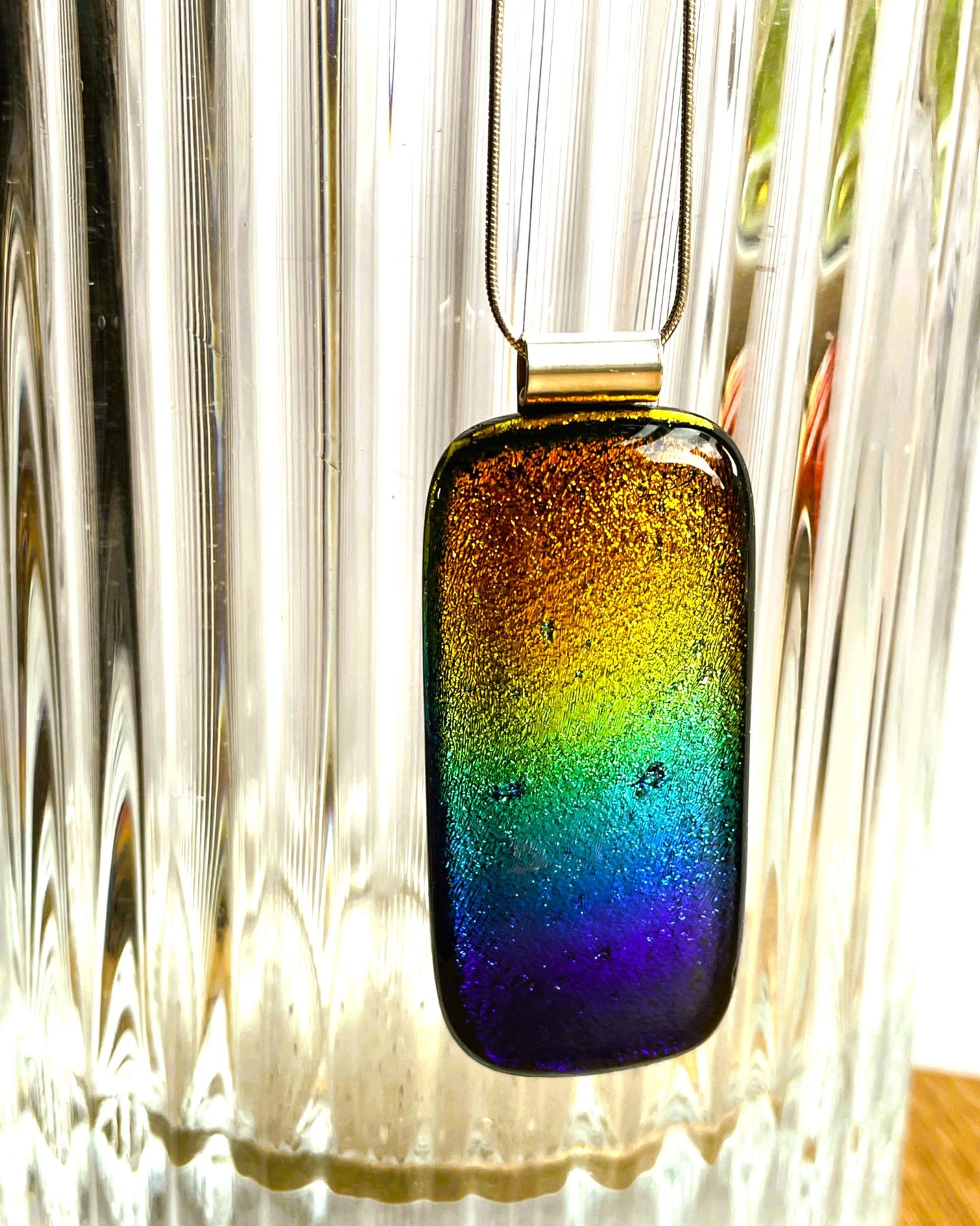 Rainbow Dichroic Glass Pendant — Statement Piece