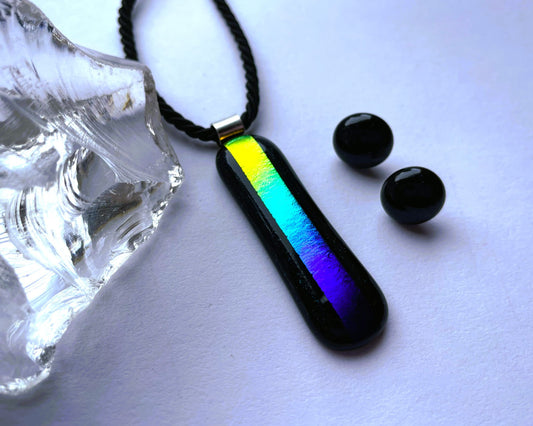 Dark Blue Aventurine & Rainbow Dichroic Glass Jewellery Set