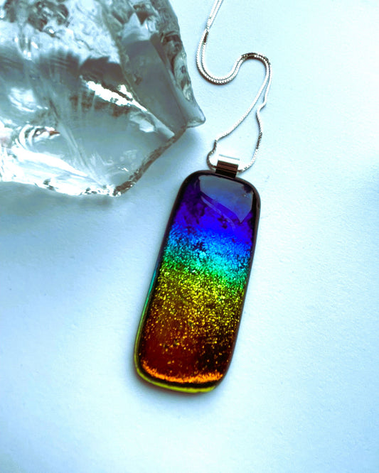 Rainbow Dichroic Glass Statement Pendant