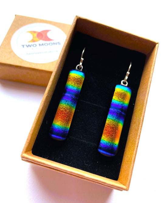 Rainbow Dichroic Glass Drop Earrings