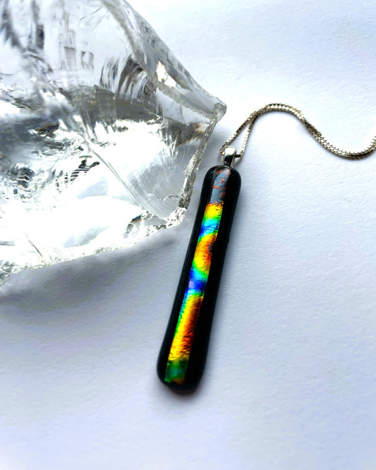 Slim Rainbow Dichroic Glass Pendant Necklace