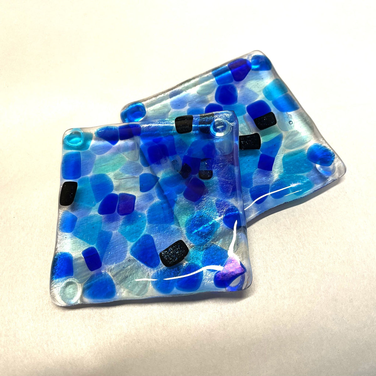 Blue on Blue Fused Glass Coasters – Set of 2