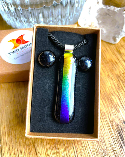 Dark Blue Aventurine & Rainbow Dichroic Glass Jewellery Set