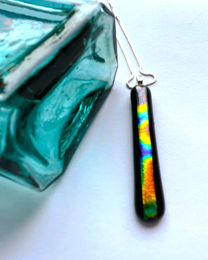 Slim Rainbow Dichroic Glass Pendant Necklace