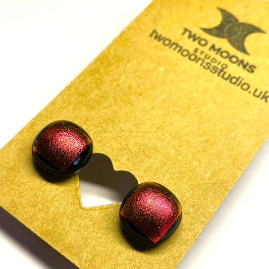 Satin Red and Gold Dichroic Glass Stud Earrings