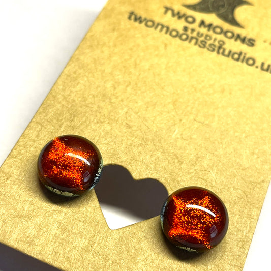 Silver and Red Starry! Dichroic Glass Stud Earrings
