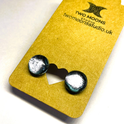 Super Sparkly Silver Dichroic Glass Stud Earrings