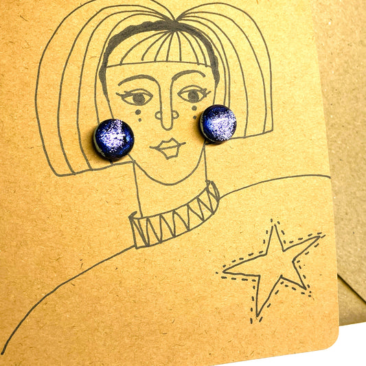 Violet & Silver Sparkle Dichroic Glass Stud Earrings
