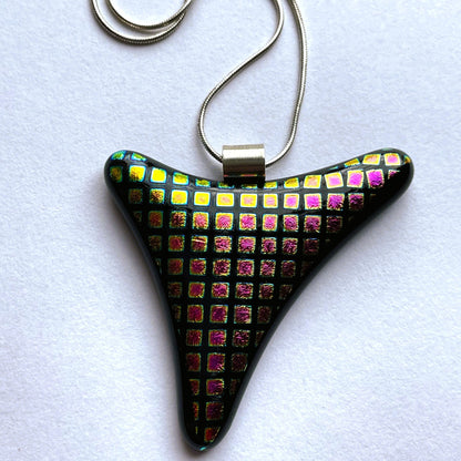 Peacock Grid Dichroic Glass Pendant