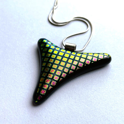 Peacock Grid Dichroic Glass Pendant