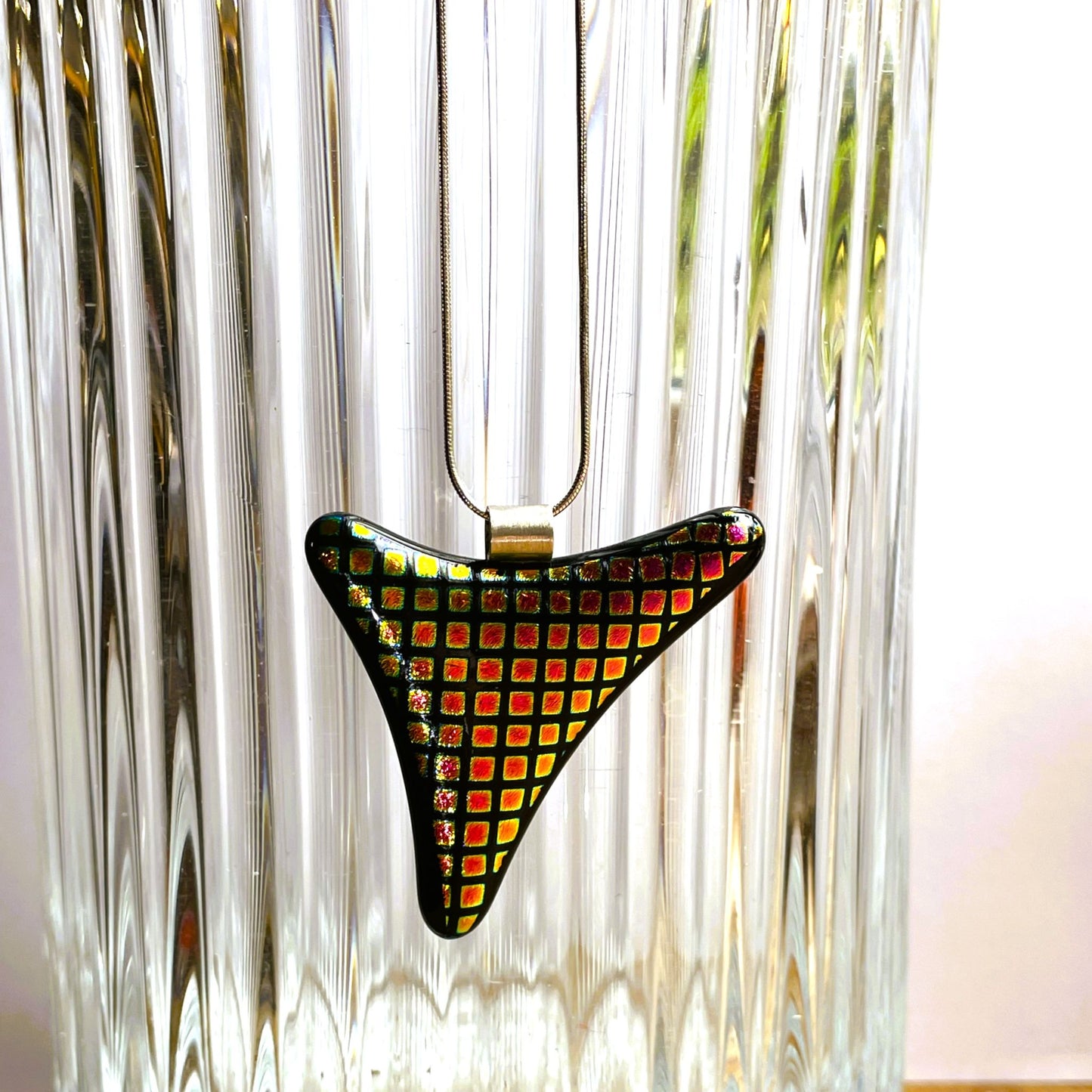 Peacock Grid Dichroic Glass Pendant