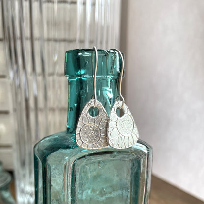 Sunflower Teardrop Silver Metal Clay Earrings