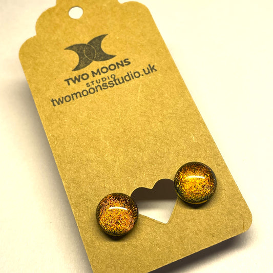 Tiger's Eye Gold and Copper Dichroic Glass Stud Earrings