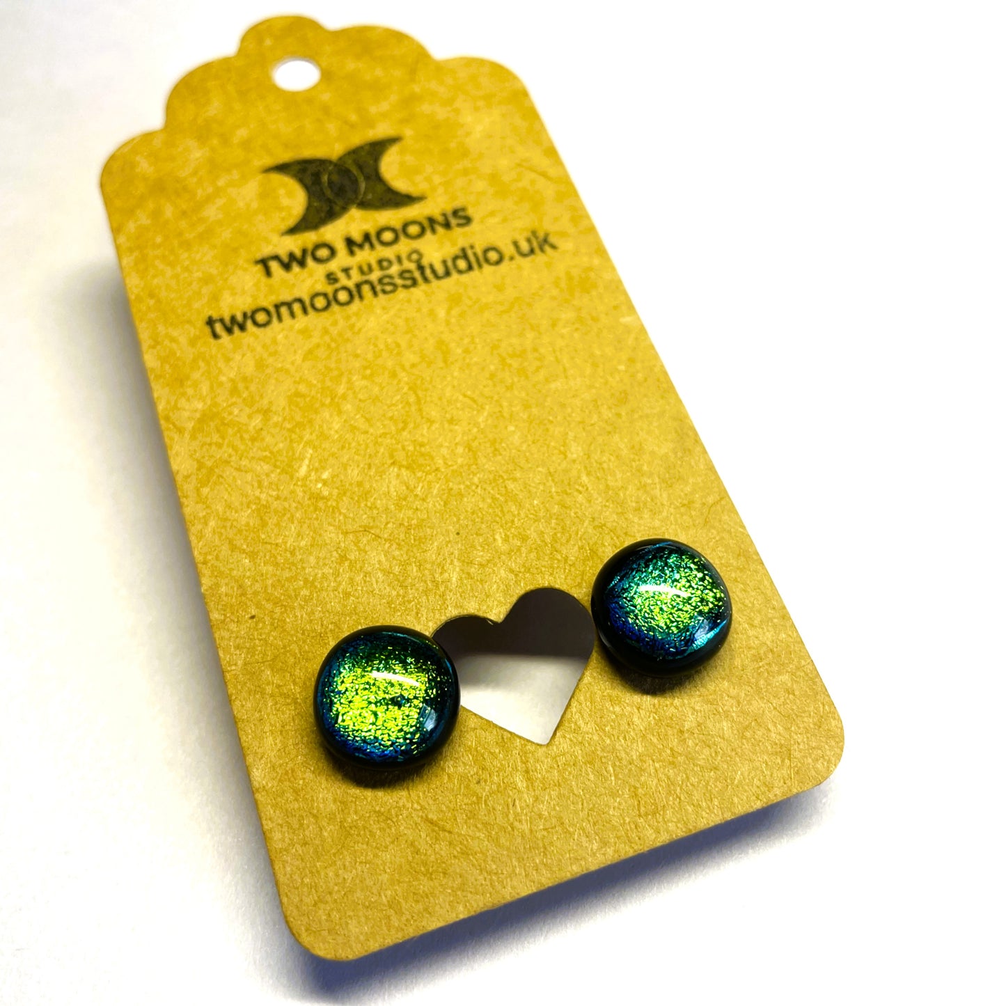 Cat's Eye Green and Turquoise Shifting Dichroic Glass Stud Earrings