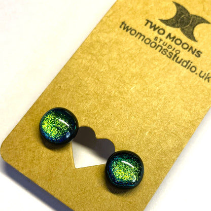 Cat's Eye Green and Turquoise Shifting Dichroic Glass Stud Earrings